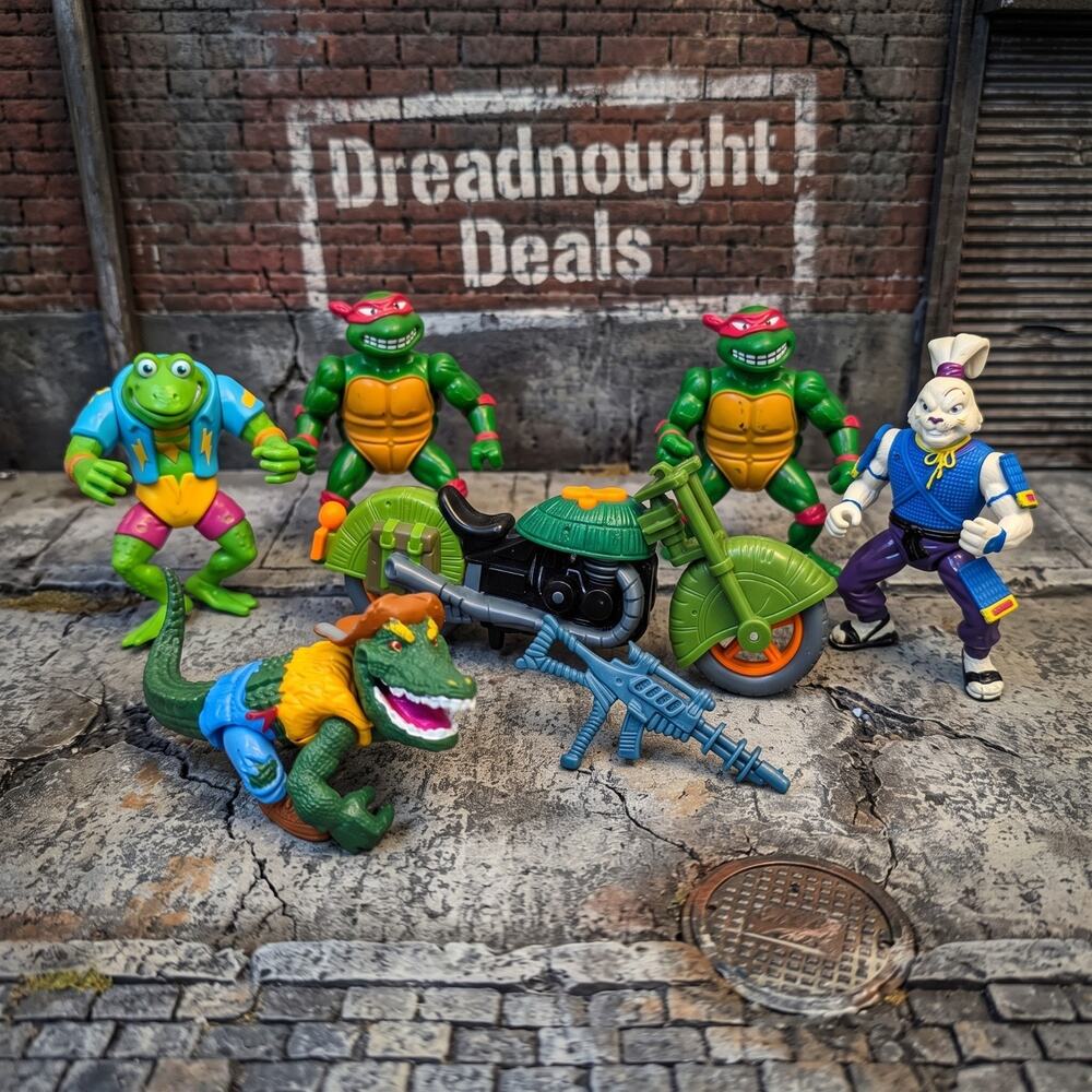 VTG 1989 TMNT Genghis Frog, 2x Raphael, LeatherHead, Usagi Yojimbo, Sewer Cycle